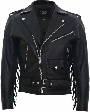 Mens FRINGE Leather Biker Jacket Brando TASSELED Motorcycle Retro Cow Hide