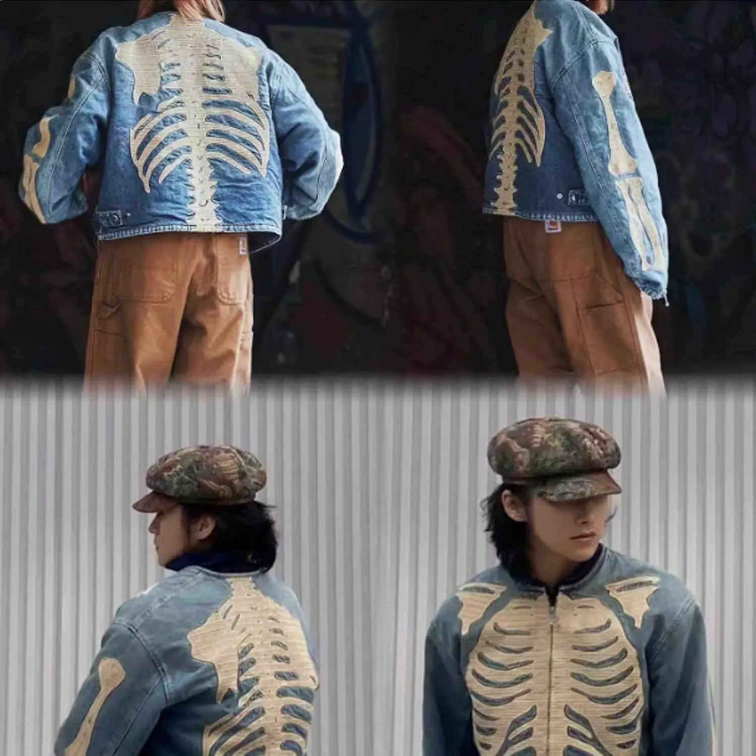 Men's High Street Washed Ripped Armor &Jeans Hip Hop Vintage Metal Button Down Jean Jacket For Unisex