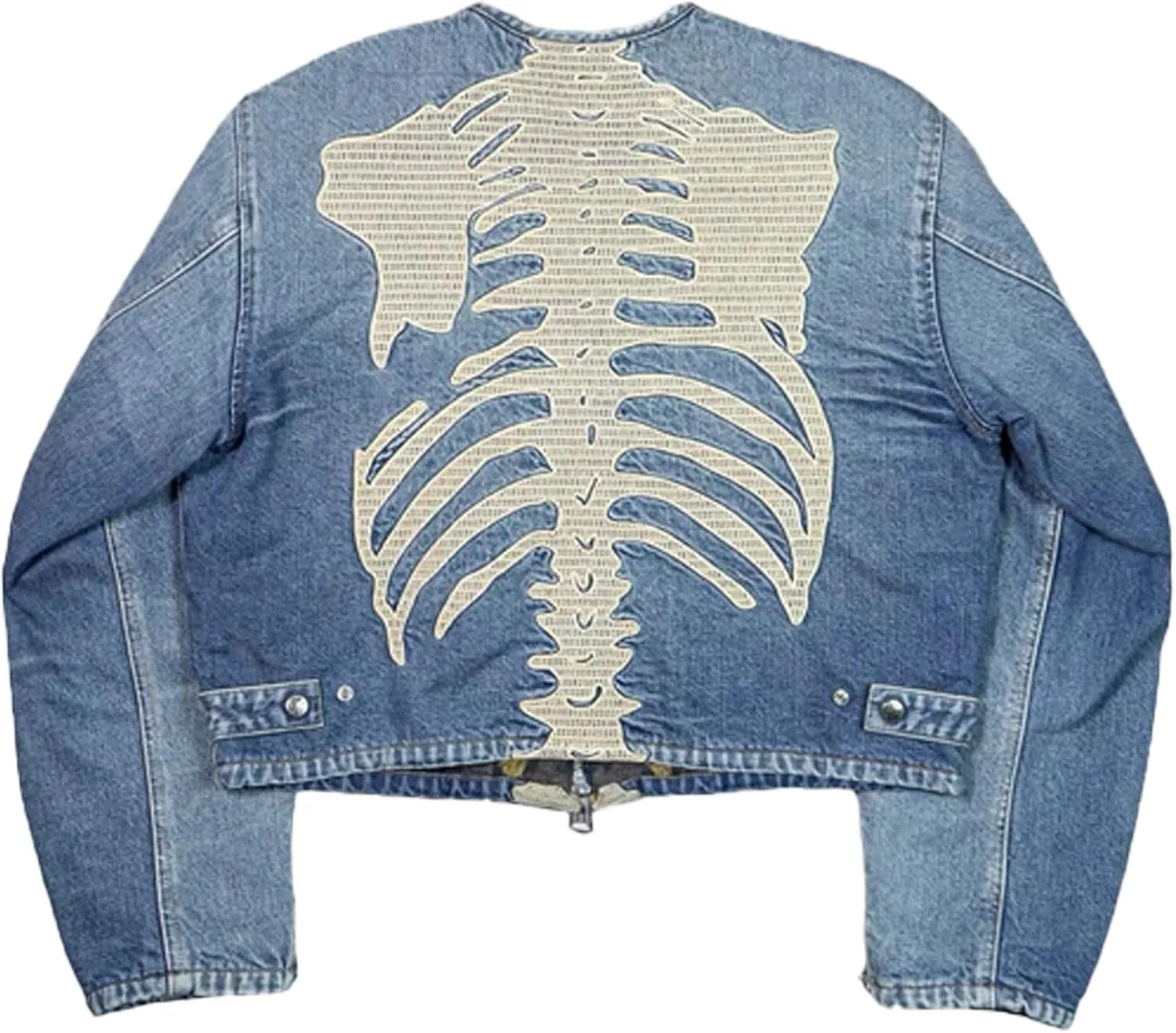 Men's High Street Washed Ripped Armor &Jeans Hip Hop Vintage Metal Button Down Jean Jacket For Unisex