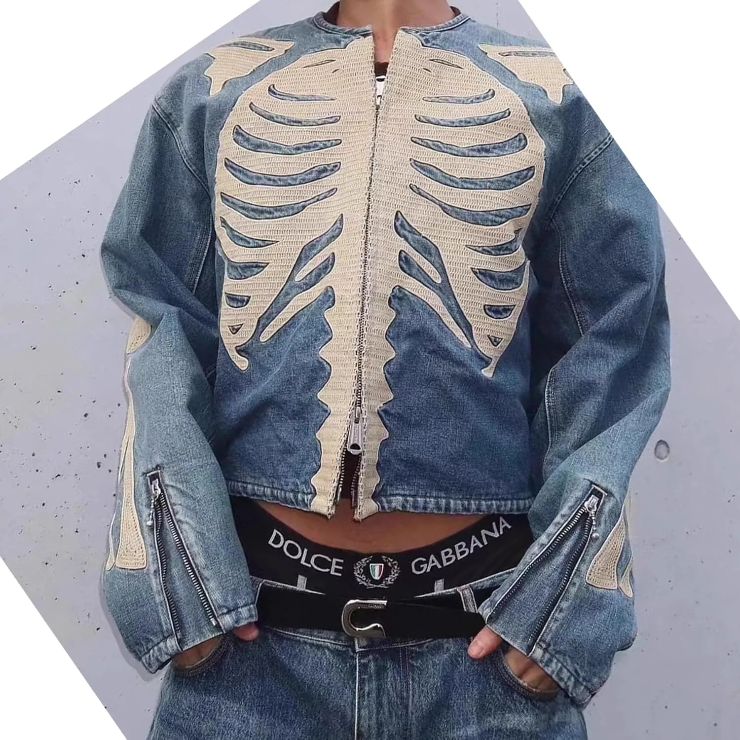 Men's High Street Washed Ripped Armor &Jeans Hip Hop Vintage Metal Button Down Jean Jacket For Unisex