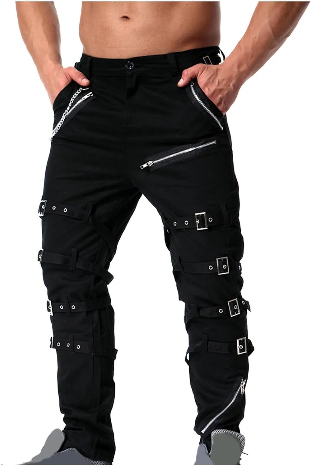 Men's Hiphop Rock Punk Gothic Pants Techwear Cargo Pants Chain Buckle Strap Goth Rave Harem Pants