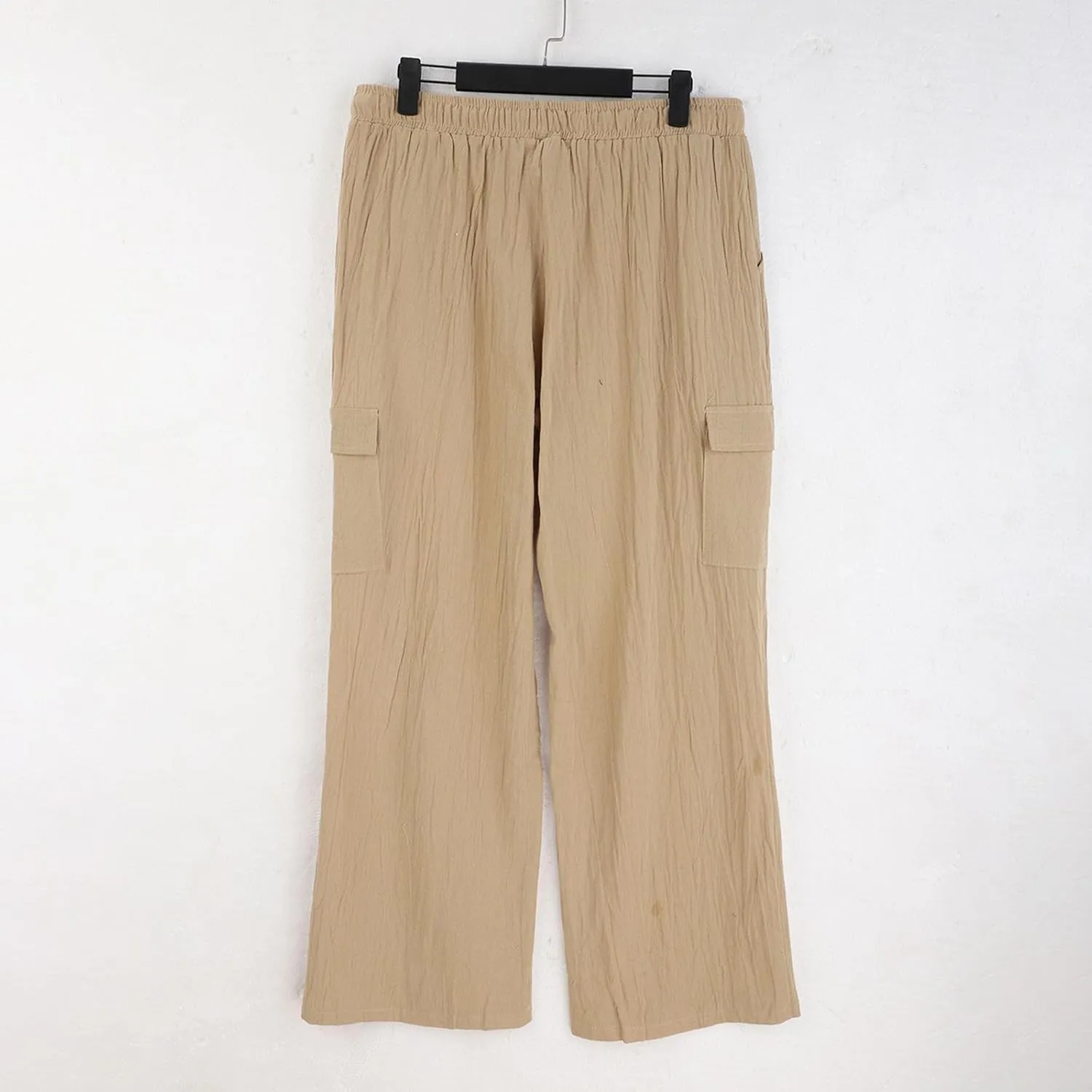 Men's Linen Cargo Pants Solid Casual Lightweight Pant with Multi Pockets Plus Size Drawstring Holiday Streetwear Big and Tall