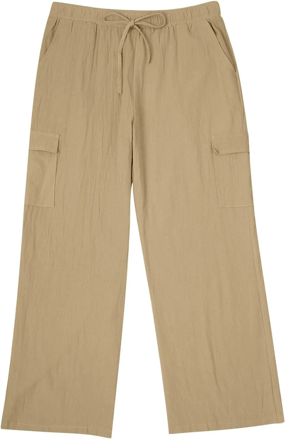 Men's Linen Cargo Pants Solid Casual Lightweight Pant with Multi Pockets Plus Size Drawstring Holiday Streetwear Big and Tall