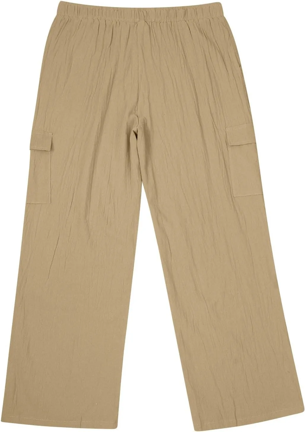 Men's Linen Cargo Pants Solid Casual Lightweight Pant with Multi Pockets Plus Size Drawstring Holiday Streetwear Big and Tall