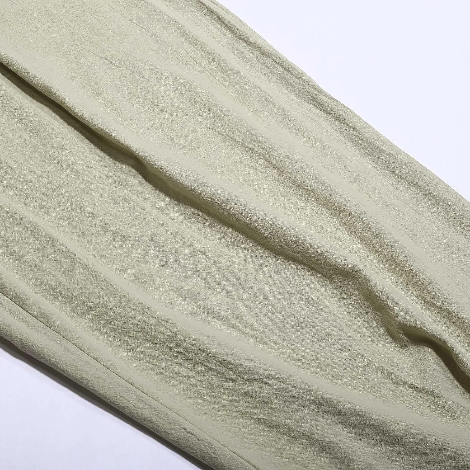 Mens Linen Harem Drawstring Pants, Casual Elastic Waist Lightweight Hippie Loose Wide Leg Pants with Pocket