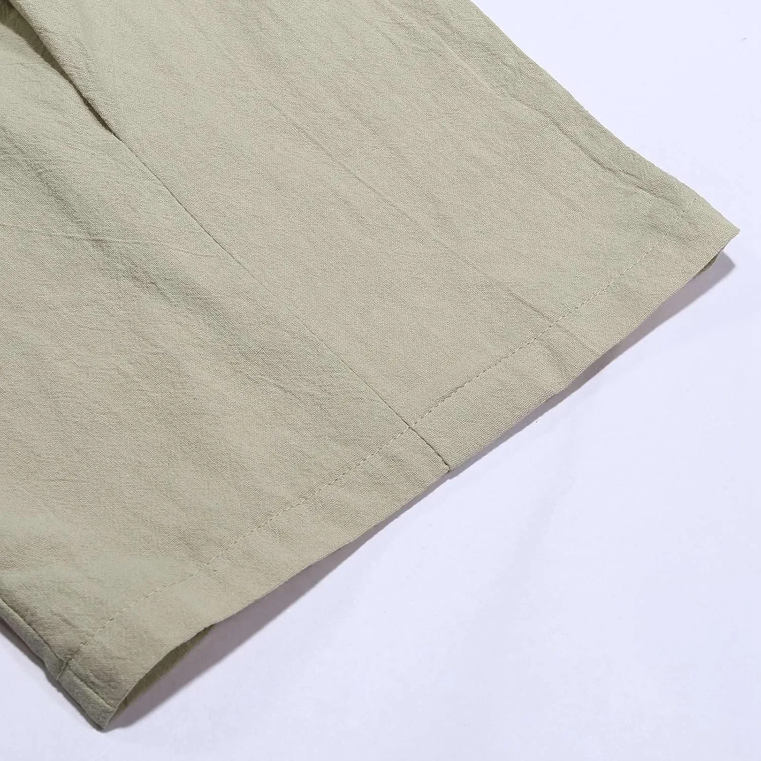 Mens Linen Harem Drawstring Pants, Casual Elastic Waist Lightweight Hippie Loose Wide Leg Pants with Pocket