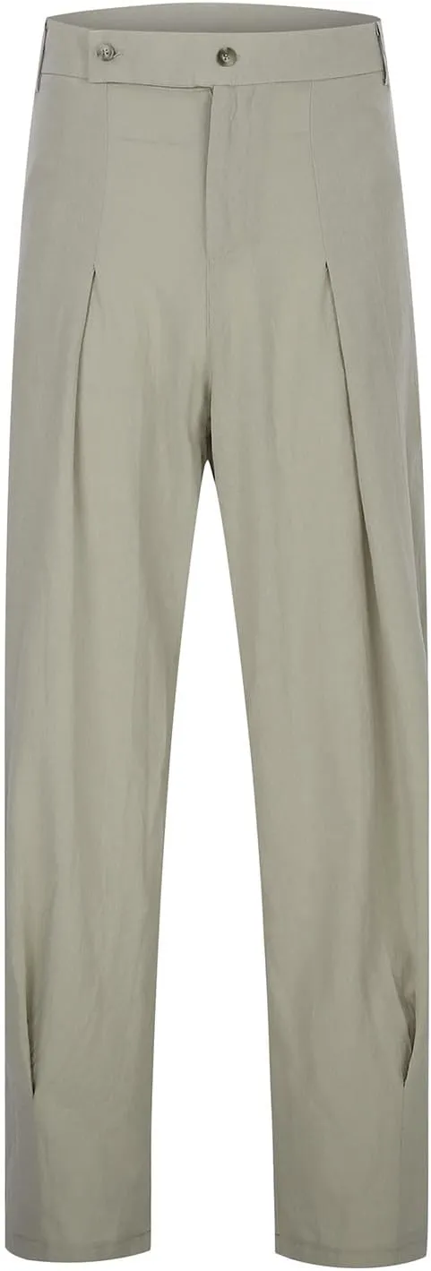 Mens Linen Harem Drawstring Pants, Casual Elastic Waist Lightweight Hippie Loose Wide Leg Pants with Pocket