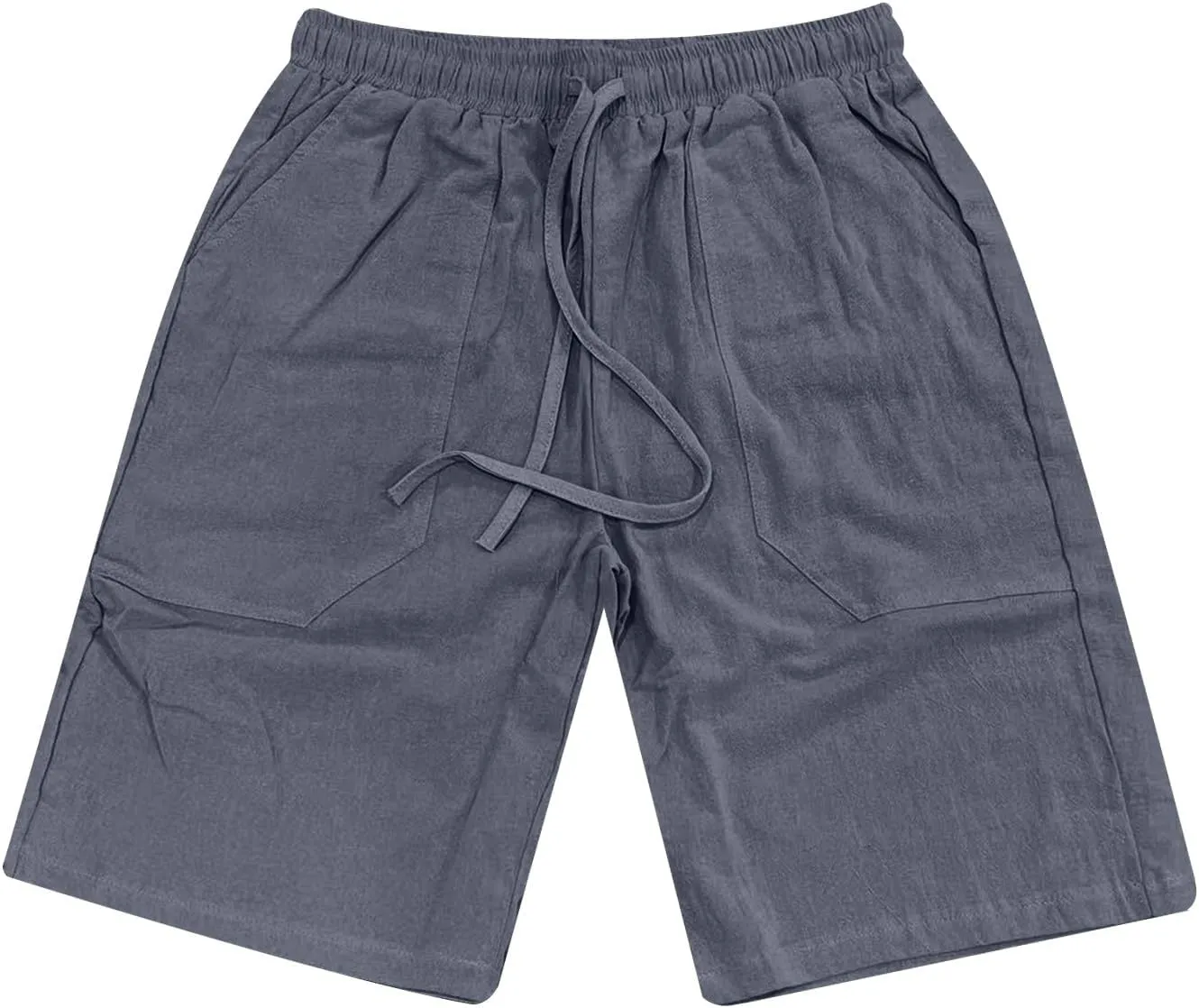 Men's Linen Shorts Summer Cotton Elastic Waist Drawstring Short Casual Beach Outfits with Pockets