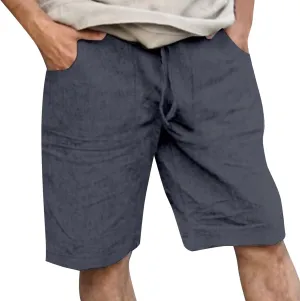 Men's Linen Shorts Summer Cotton Elastic Waist Drawstring Short Casual Beach Outfits with Pockets