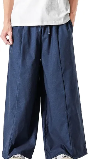 Mens Loose Fit Linen Harem Pants Wide Straight Leg Streetwear Bloomer Pants Summer Beach Yoga Hippie Trousers for Men