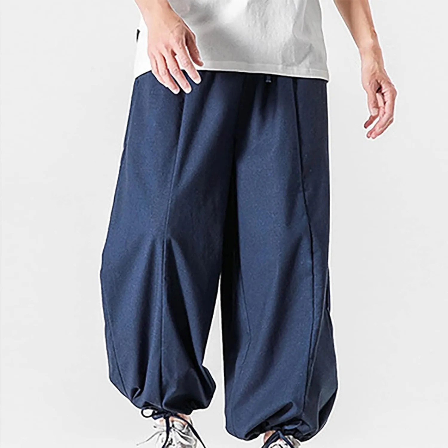 Mens Loose Fit Linen Harem Pants Wide Straight Leg Streetwear Bloomer Pants Summer Beach Yoga Hippie Trousers for Men