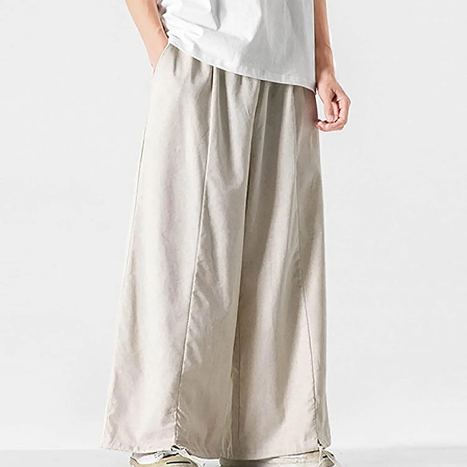 Mens Loose Fit Linen Harem Pants Wide Straight Leg Streetwear Bloomer Pants Summer Beach Yoga Hippie Trousers for Men