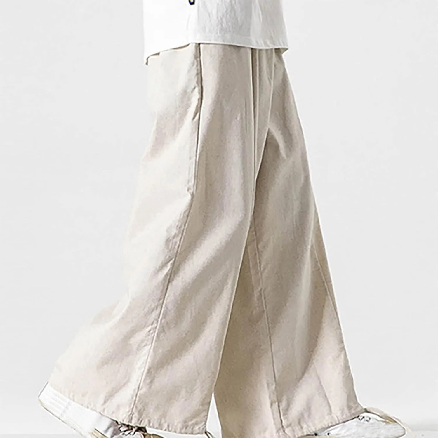 Mens Loose Fit Linen Harem Pants Wide Straight Leg Streetwear Bloomer Pants Summer Beach Yoga Hippie Trousers for Men
