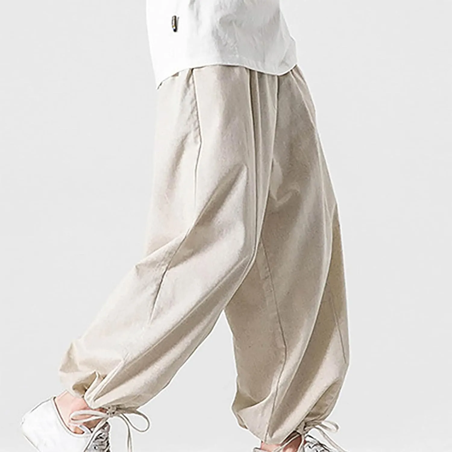 Mens Loose Fit Linen Harem Pants Wide Straight Leg Streetwear Bloomer Pants Summer Beach Yoga Hippie Trousers for Men
