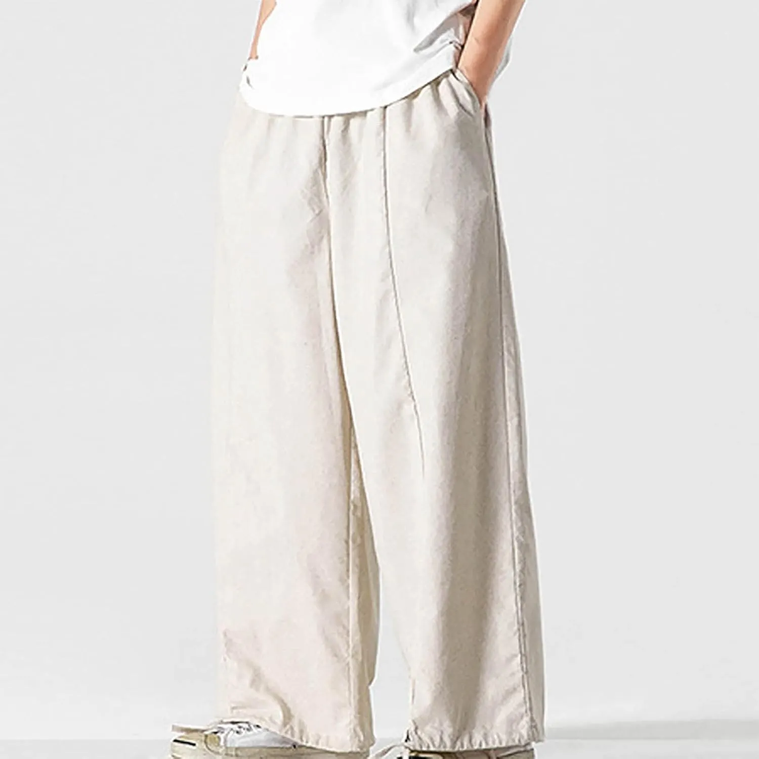 Mens Loose Fit Linen Harem Pants Wide Straight Leg Streetwear Bloomer Pants Summer Beach Yoga Hippie Trousers for Men