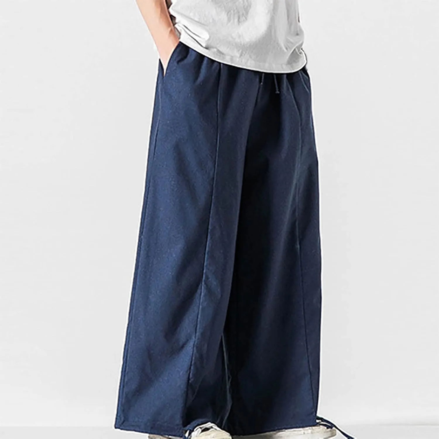 Mens Loose Fit Linen Harem Pants Wide Straight Leg Streetwear Bloomer Pants Summer Beach Yoga Hippie Trousers for Men