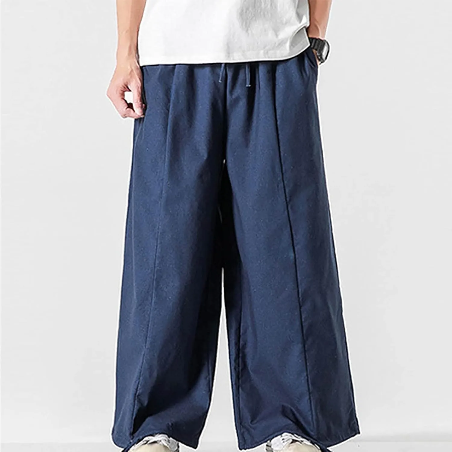 Mens Loose Fit Linen Harem Pants Wide Straight Leg Streetwear Bloomer Pants Summer Beach Yoga Hippie Trousers for Men