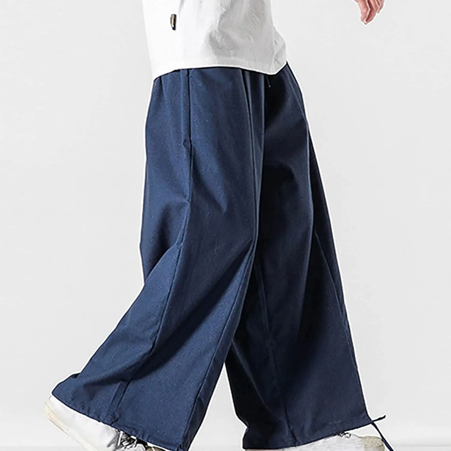 Mens Loose Fit Linen Harem Pants Wide Straight Leg Streetwear Bloomer Pants Summer Beach Yoga Hippie Trousers for Men