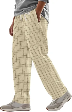 Mens Plaid Pants Straight Leg Casual Pants Open Bottom Fashion Sweatpants Loose Drawstring Waist Trousers for Summer