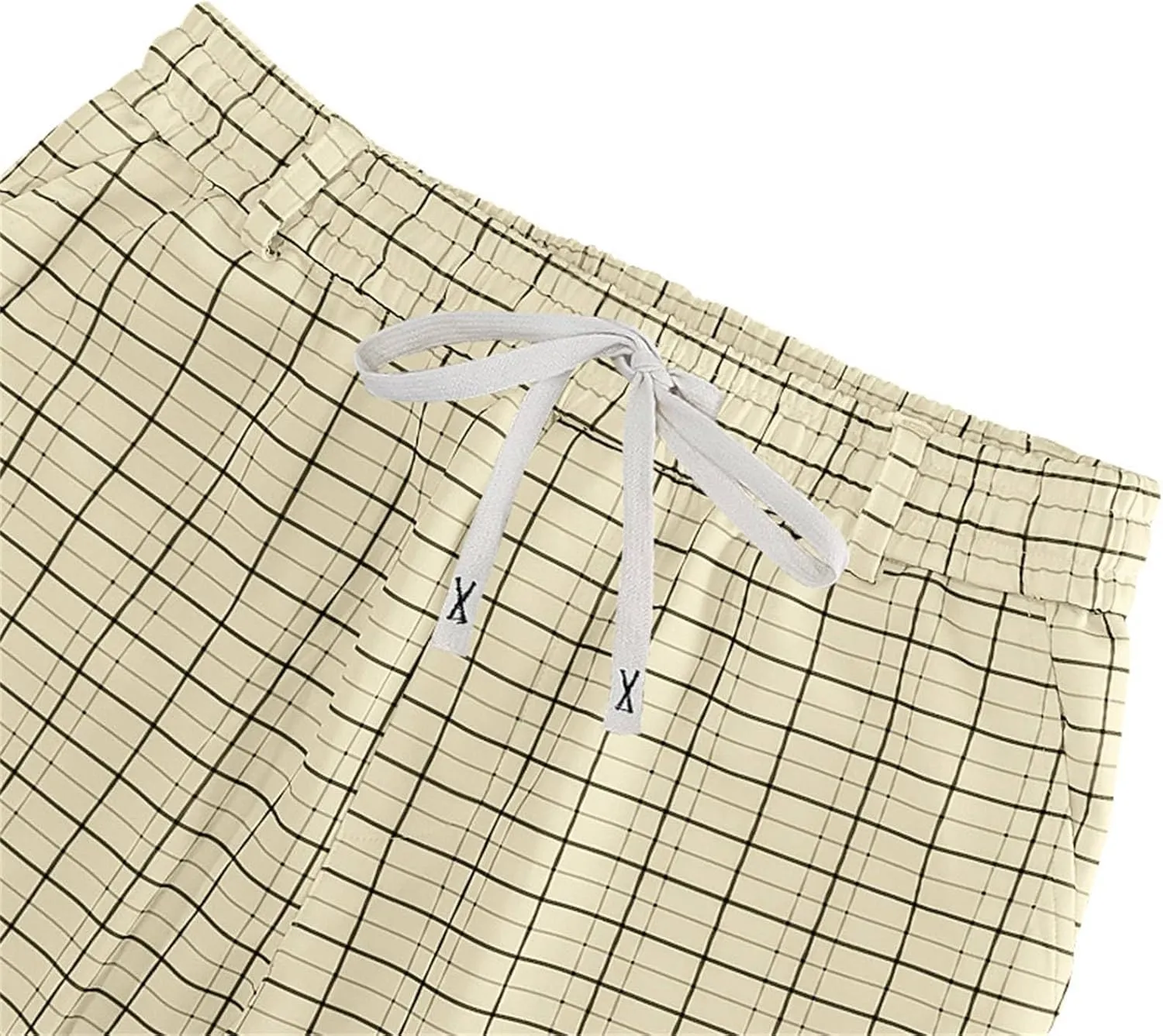 Mens Plaid Pants Straight Leg Casual Pants Open Bottom Fashion Sweatpants Loose Drawstring Waist Trousers for Summer