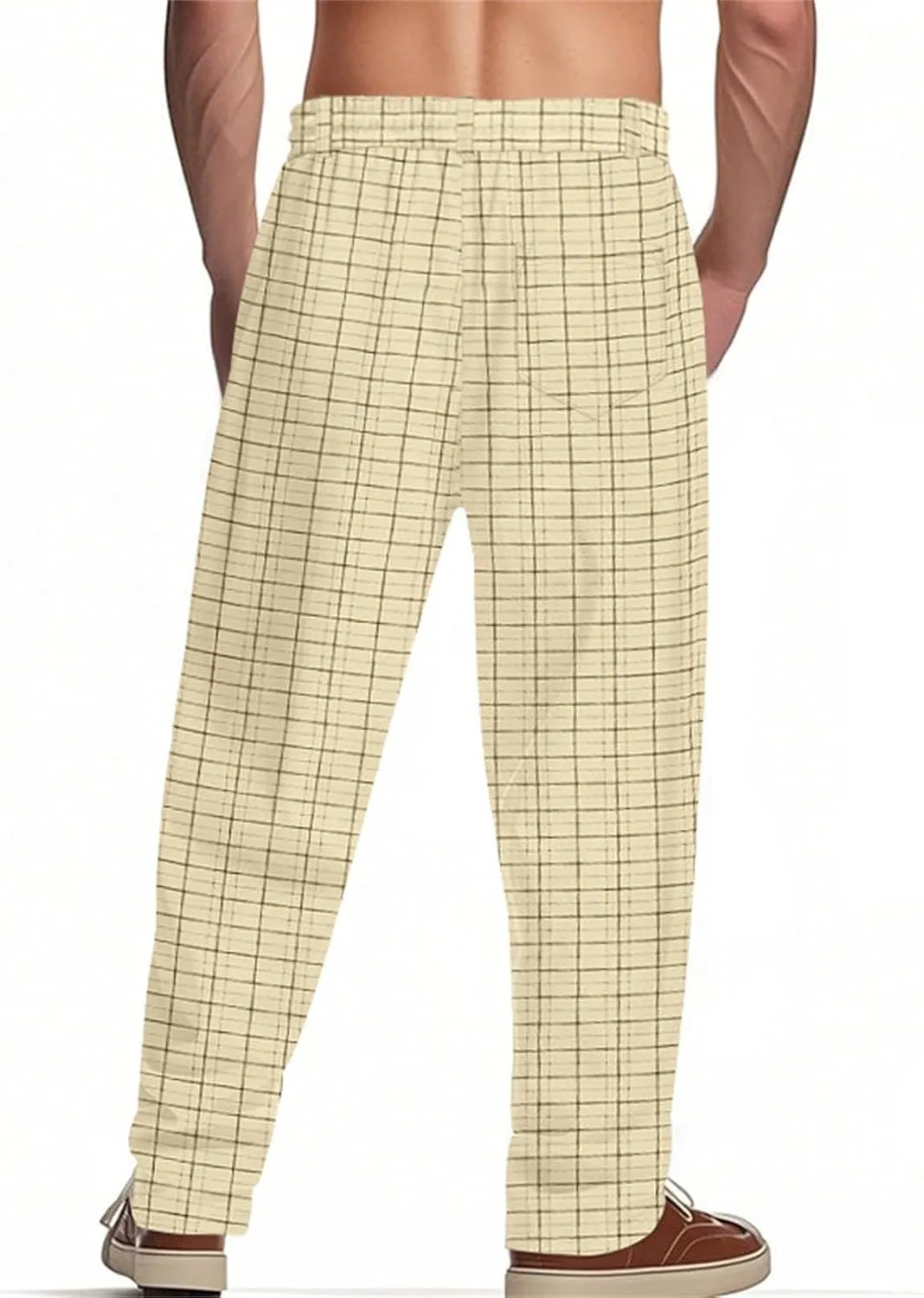 Mens Plaid Pants Straight Leg Casual Pants Open Bottom Fashion Sweatpants Loose Drawstring Waist Trousers for Summer