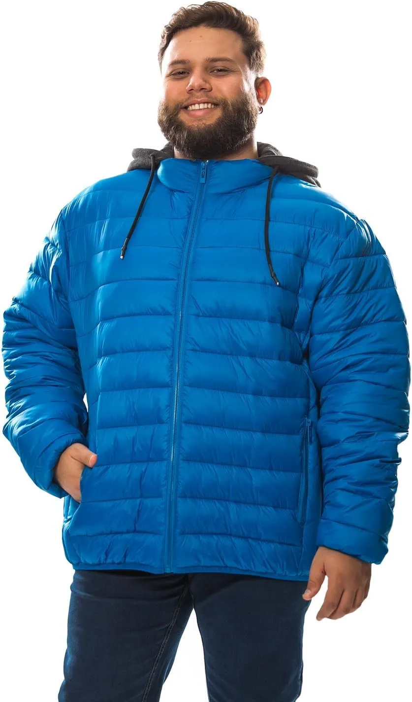 Men's Plus Size Puffer Jacket  Lightweight Hooded Insulated Winter Coat, Windproof, Zipper Down Jacket, Warm & Durable