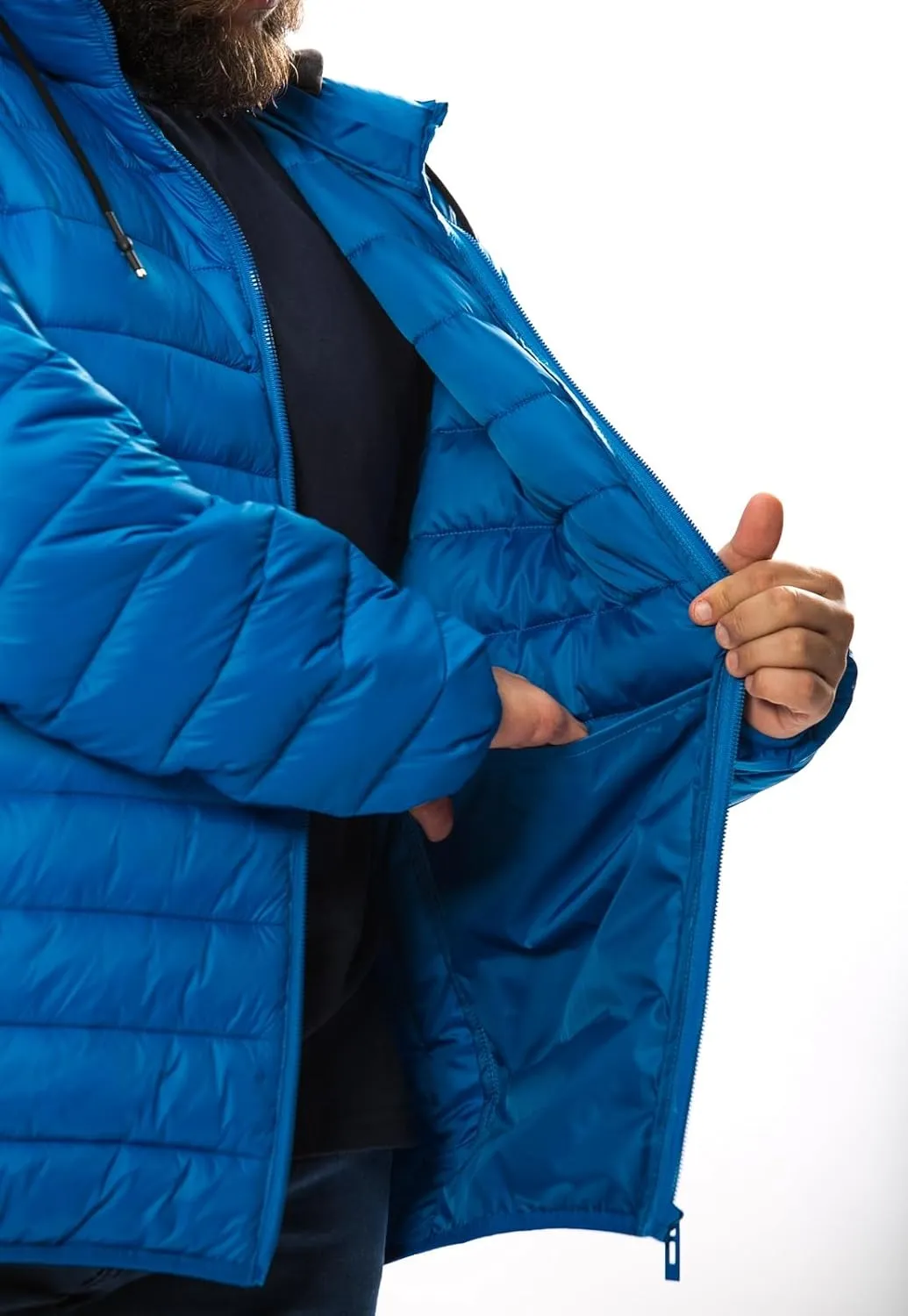 Men's Plus Size Puffer Jacket  Lightweight Hooded Insulated Winter Coat, Windproof, Zipper Down Jacket, Warm & Durable
