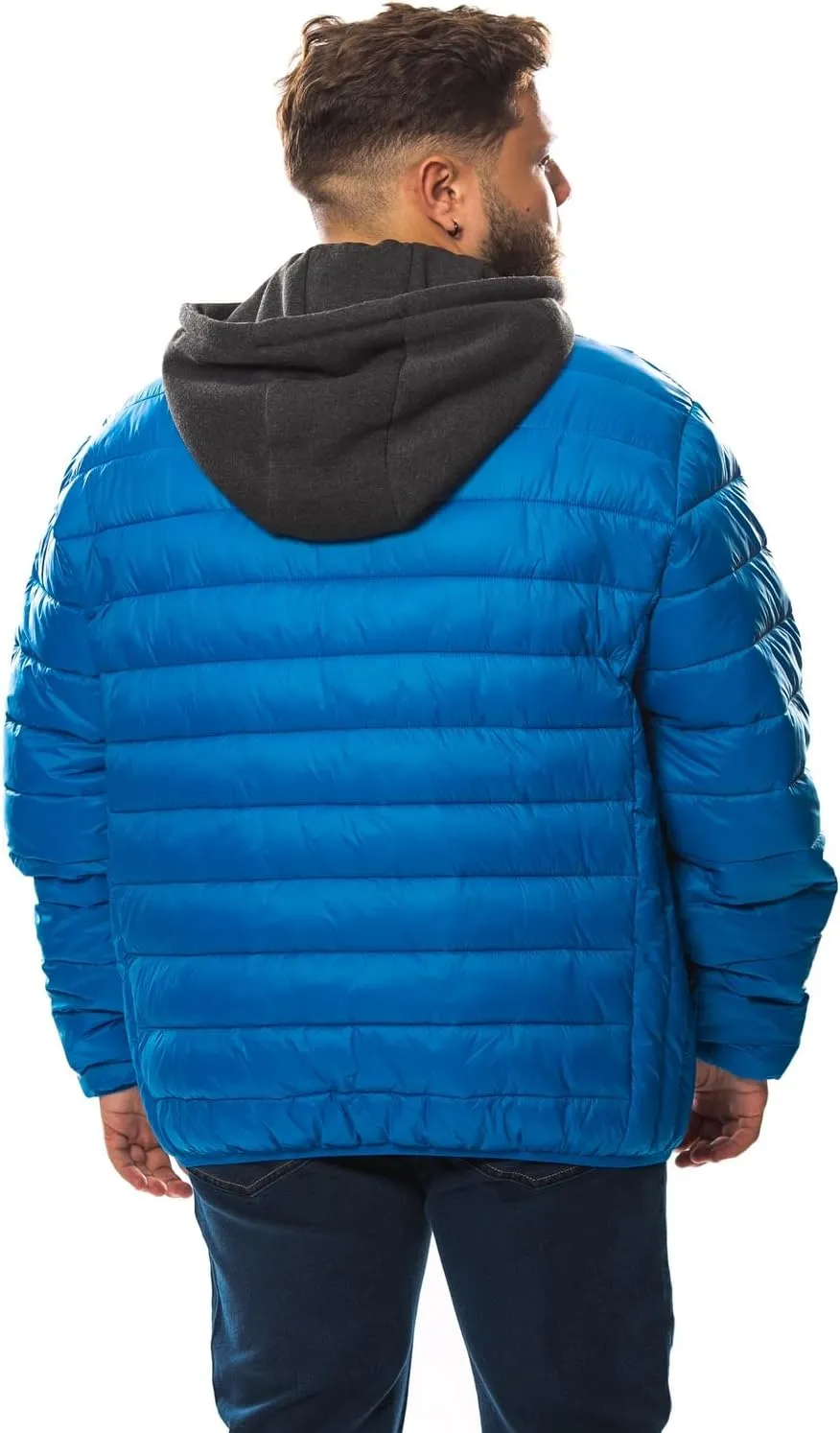 Men's Plus Size Puffer Jacket  Lightweight Hooded Insulated Winter Coat, Windproof, Zipper Down Jacket, Warm & Durable