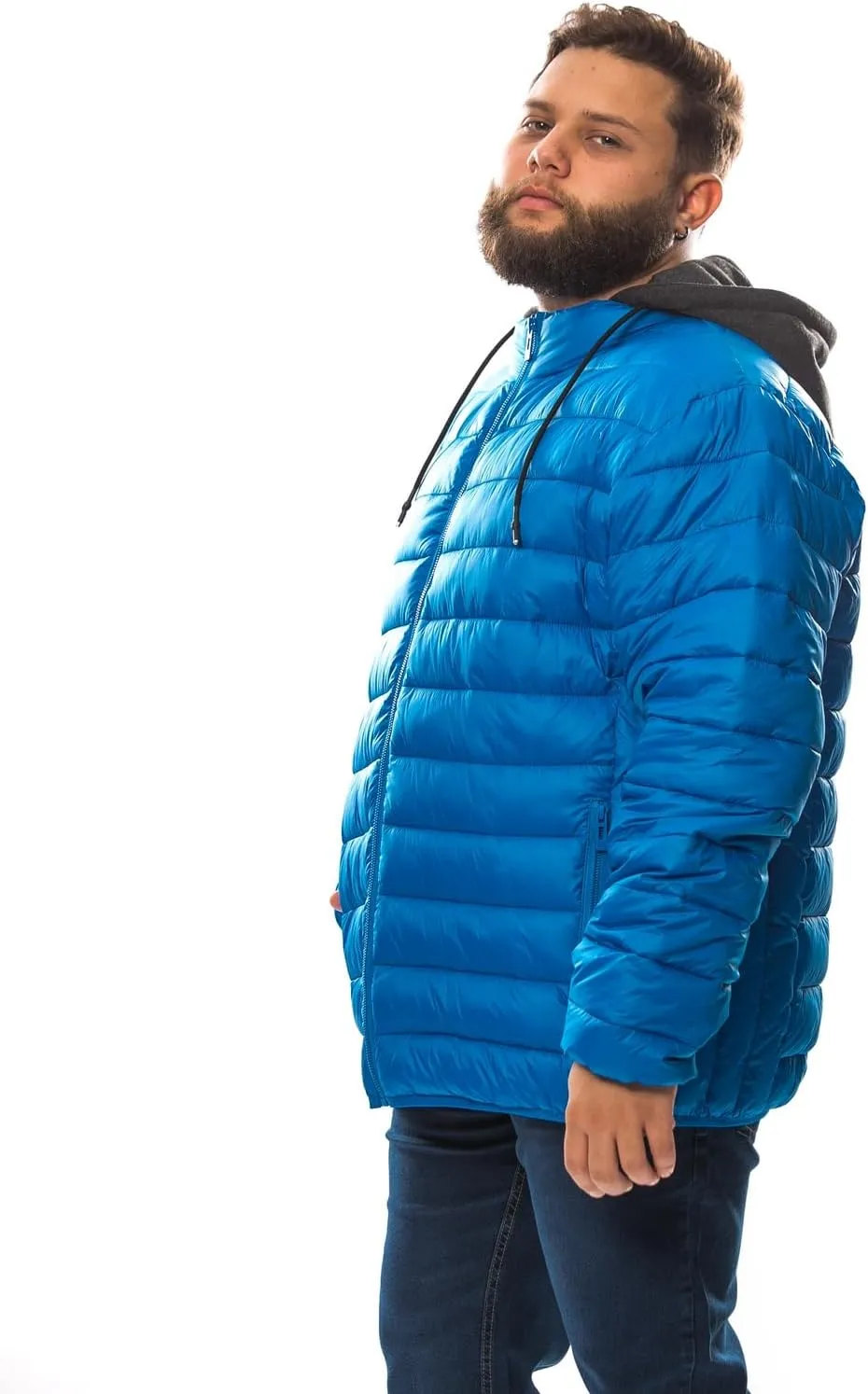 Men's Plus Size Puffer Jacket  Lightweight Hooded Insulated Winter Coat, Windproof, Zipper Down Jacket, Warm & Durable