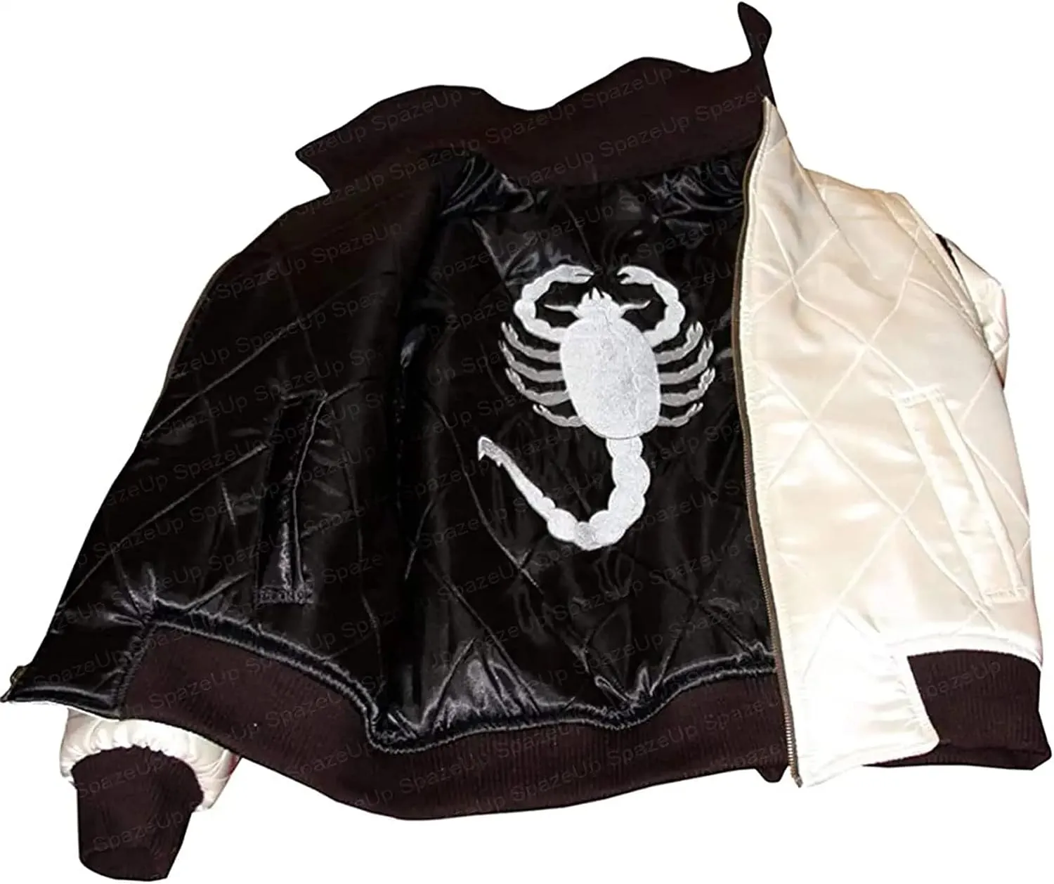 Mens Scorpio Logo Embroidered Quilted Lightweight Satin Bomber Jacket