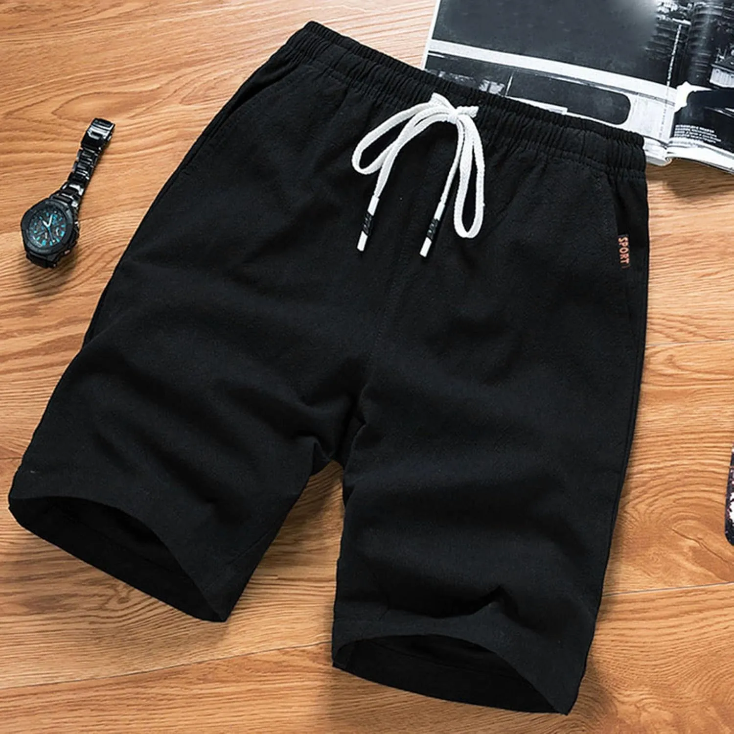 Mens Shorts Cargo SweatShorts Men Jean Graphic Elastic Waist for Dress Casual Oversized Long Linen White Summer