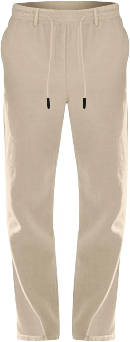Men's Slim Fit Cotton Linen Pants Elastic Waist Lightweight Lacing Up Casual Pants Yoga Beach Trousers with Pockets
