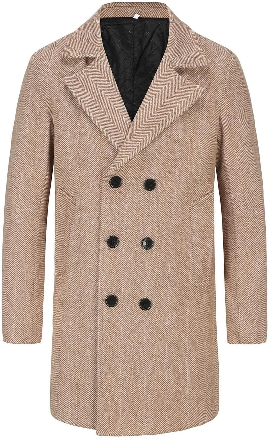 Men's Trench Coat Warm Winter Coat for Men Classic Pea Coat wih Pockets Casual Long Jacket Overcoat Walking Coat