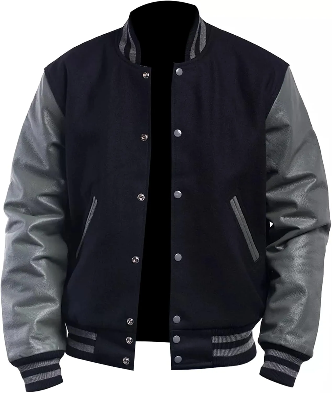 Mens Varsity Letterman Baseball Bomber Jacket | Casual Fashion Wool & Faux Leather College/High School Jackets