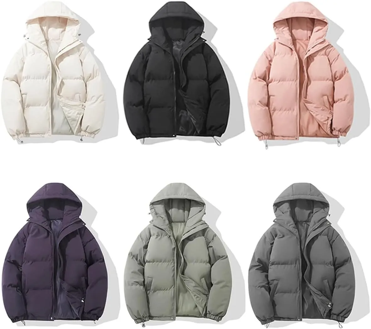 Mens Winter Warm Fashion Harajuku Puffer Jacket High Neck Hooded Zipper Design Cotton-Padded Coat