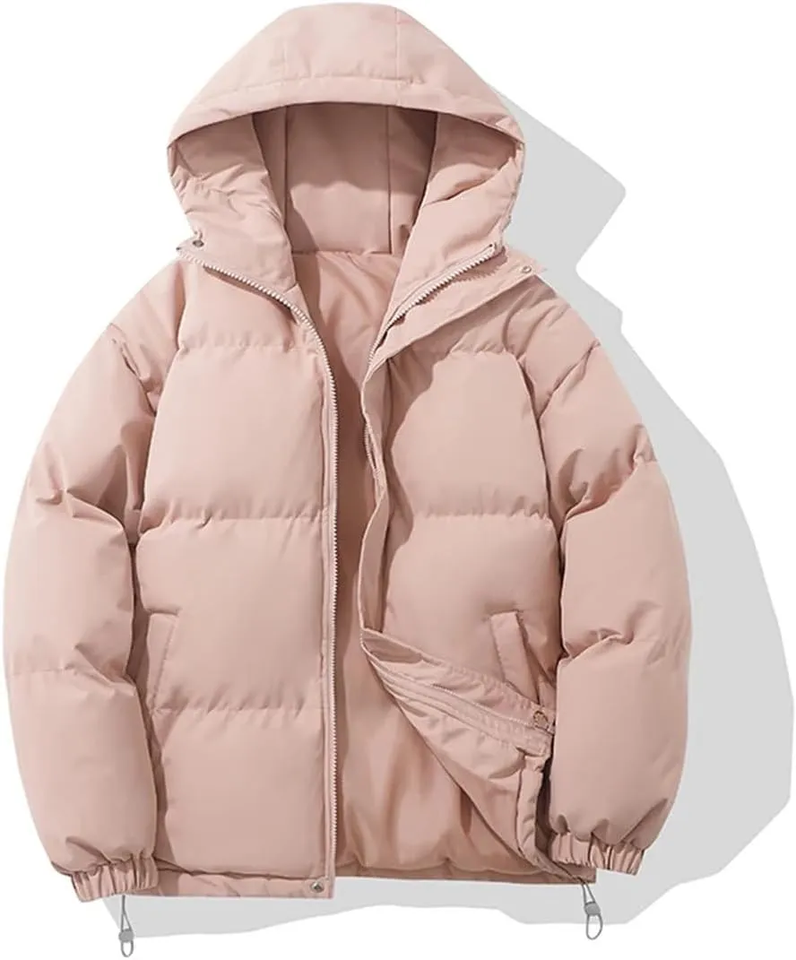 Mens Winter Warm Fashion Harajuku Puffer Jacket High Neck Hooded Zipper Design Cotton-Padded Coat