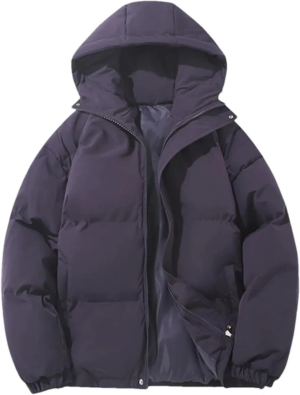 Mens Winter Warm Fashion Harajuku Puffer Jacket High Neck Hooded Zipper Design Cotton-Padded Coat