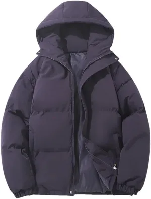Mens Winter Warm Fashion Harajuku Puffer Jacket High Neck Hooded Zipper Design Cotton-Padded Coat