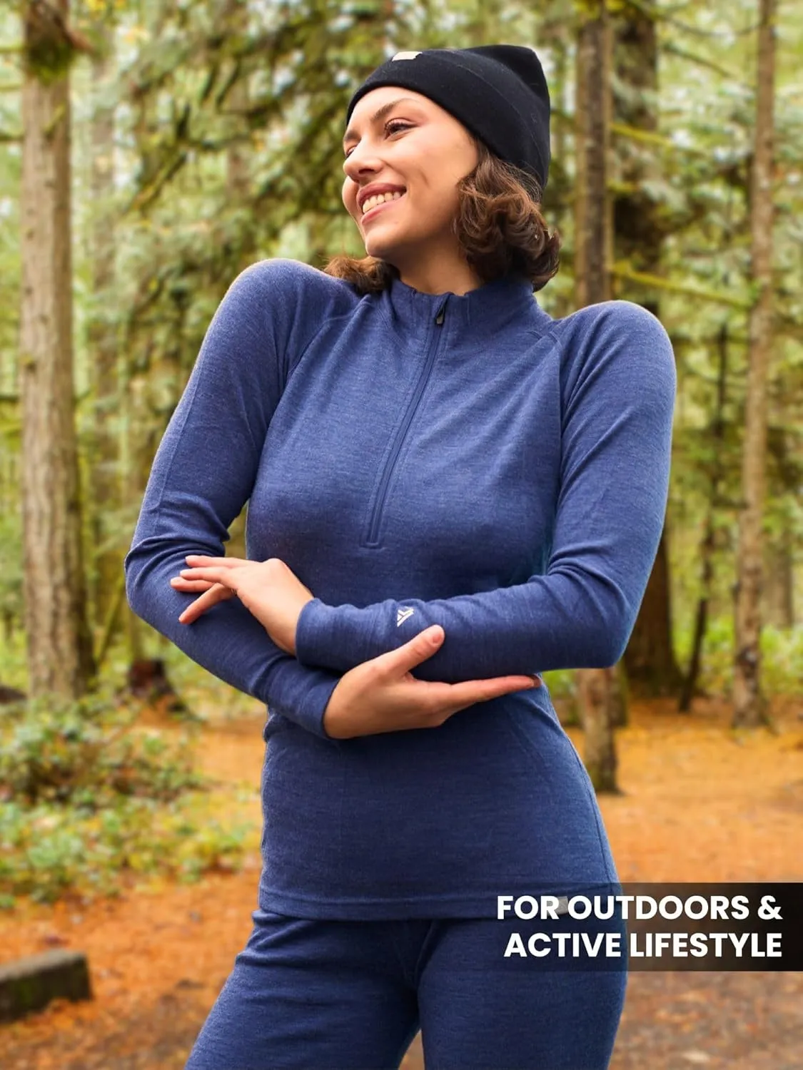 Merino Wool Base Layer Women - 100% Merino Half Zip Sweater Women Lite, Midweight, Heavyweight Thermal Shirts and Socks