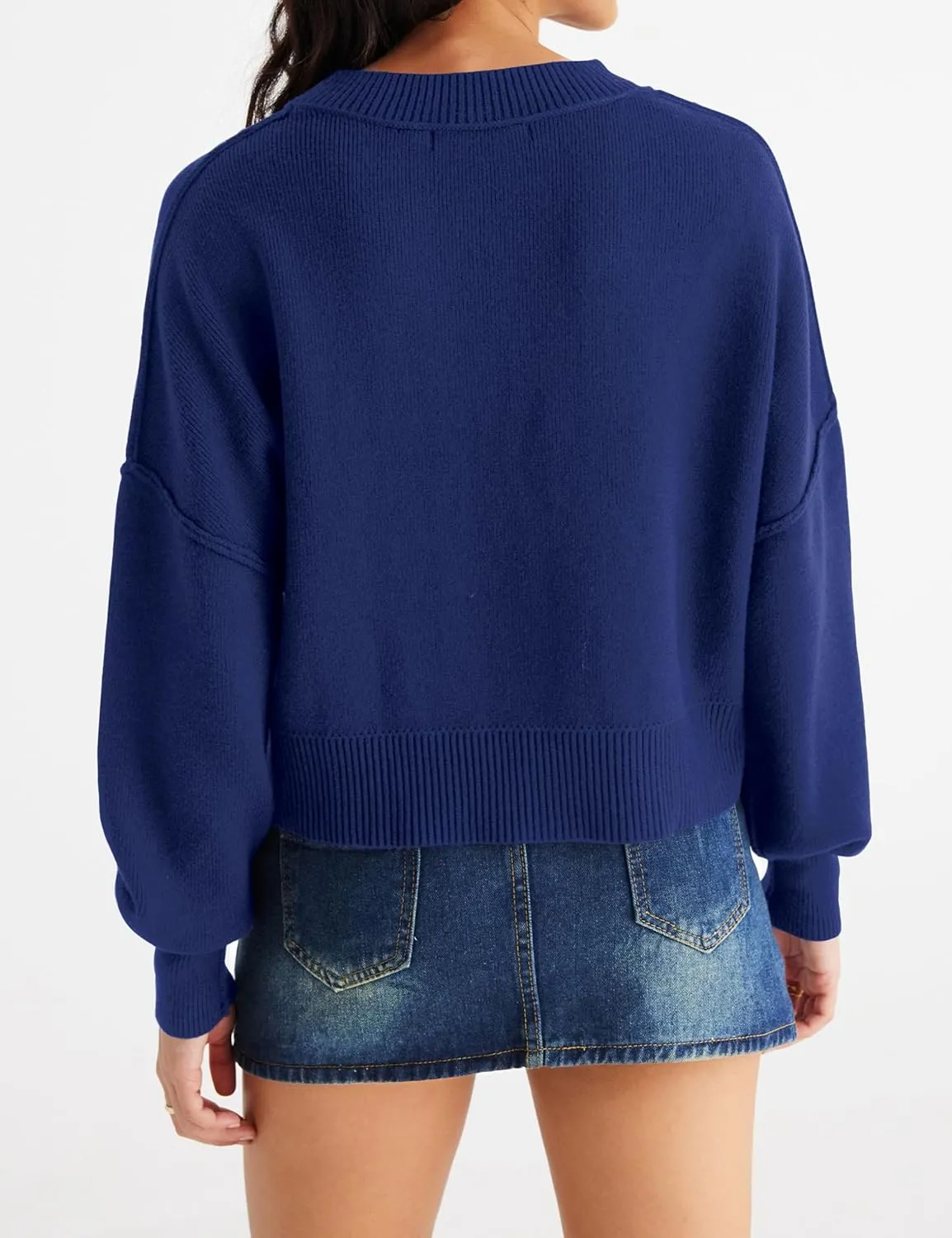 MEROKEETY Women's 2025 Crewneck Cropped Sweater Fall Batwing Sleeve Oversized Side Slit Ribbed Knit Pullover Jumper Tops