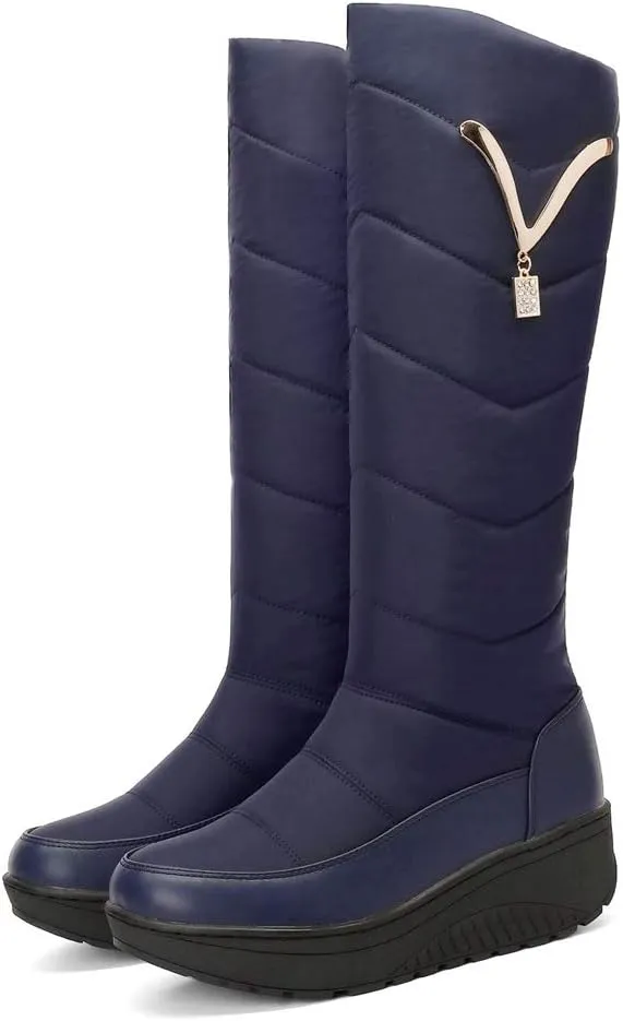 MIOKE Women's Fashion Snow Boots Waterproof Rain Mid Wide Calf Fur Lined Platform Winter Warm Snow Boot