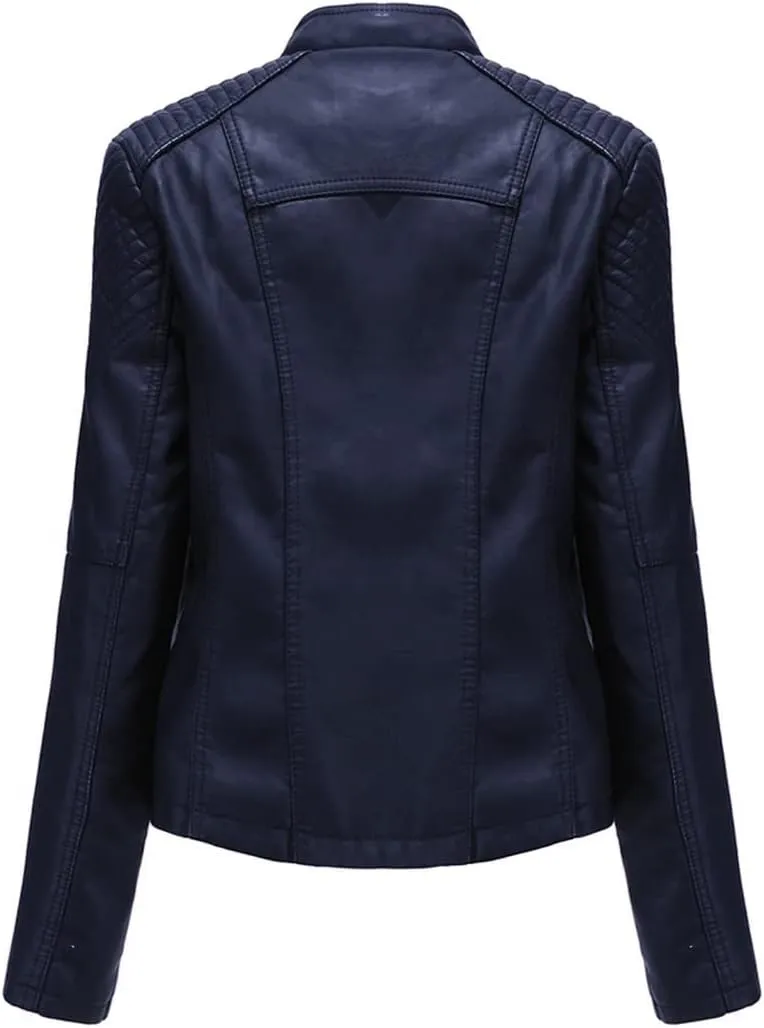 MODFUL Women's Faux Leather Moto Jacket Casual Short Solid Color PU Biker Coat with Pockets