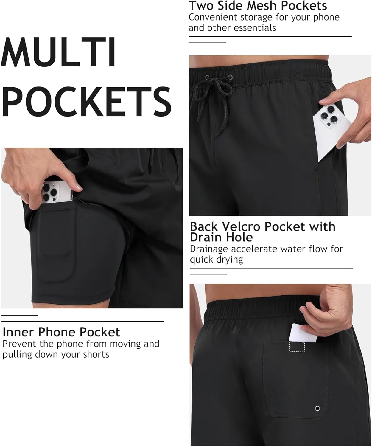 MoFiz Mens Swim Trunks 7inch Swim Shorts with Compression Liner Swimming Suits Board Shorts Surf Short Bathing Suit