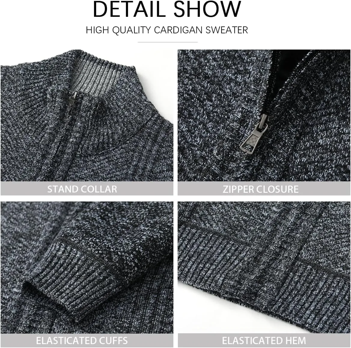 Msmsse Mens Cardigan Sweaters Full Zip Up Stand Collar Casual Knitted Sweater with 2 Front Pockets