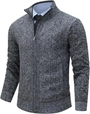 Msmsse Mens Cardigan Sweaters Full Zip Up Stand Collar Casual Knitted Sweater with 2 Front Pockets