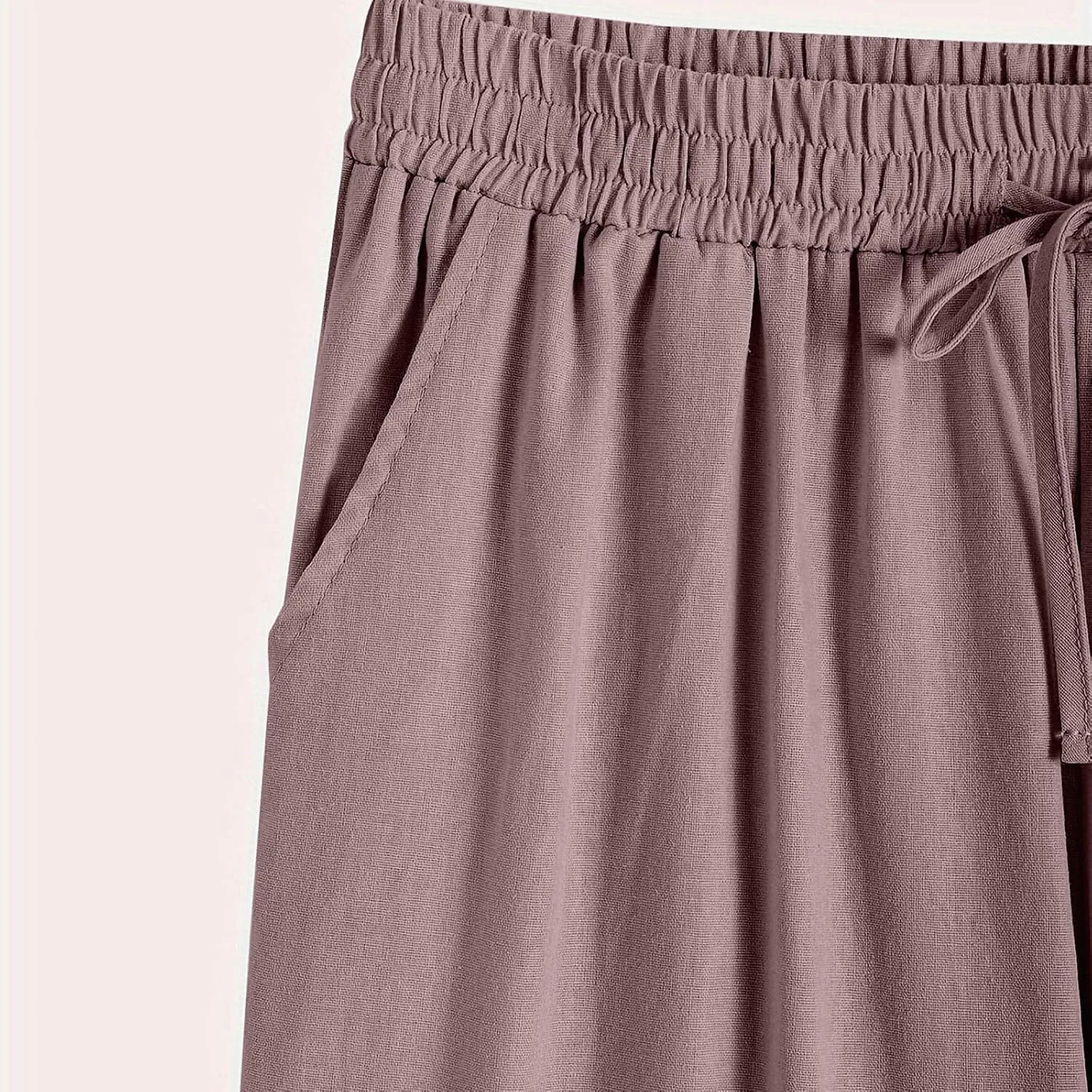 Mzkdieey Womens Casual Cotton Linen Pants Lightweight Summer Elastic Waist Solid Lounge Trouser Baggy Long Pants with Pockets