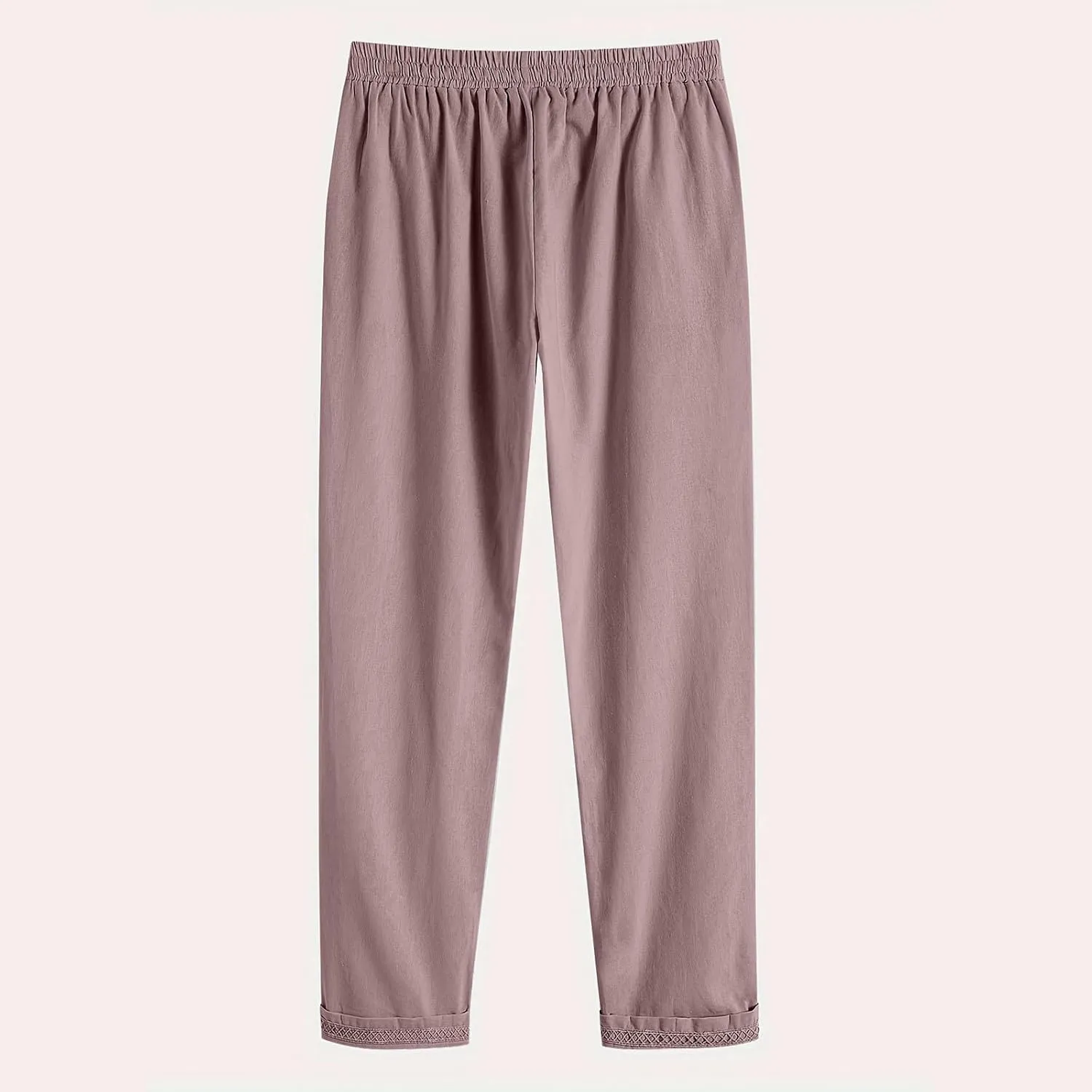 Mzkdieey Womens Casual Cotton Linen Pants Lightweight Summer Elastic Waist Solid Lounge Trouser Baggy Long Pants with Pockets