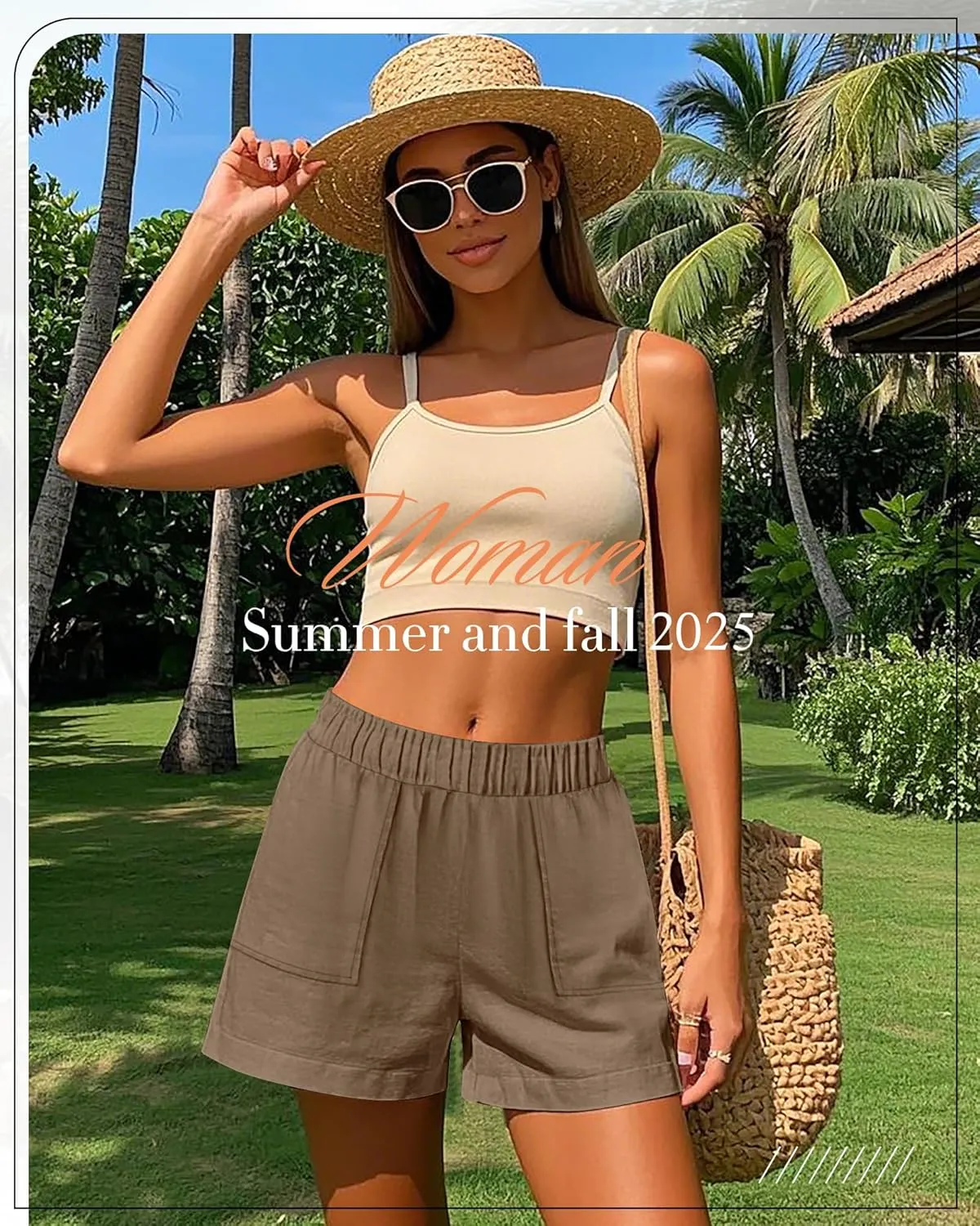 Neer 2 Pack Women's Linen Shorts Elastic Waist Casual Comfy Summer Pull on Beach Shorts with Patch Pocket