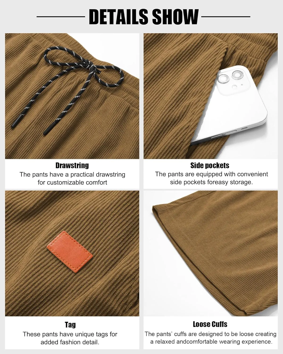 Neer 3 Pack Men's Corduroy Shorts, Casual Elastic Waist Drawstring Shorts Lightweight Summer Stretch Beach Short with Pockets
