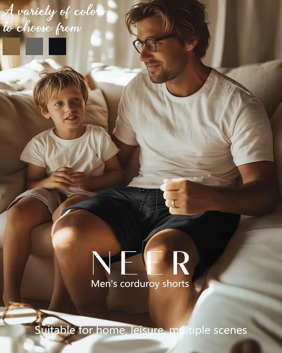 Neer 3 Pack Men's Corduroy Shorts, Casual Elastic Waist Drawstring Shorts Lightweight Summer Stretch Beach Short with Pockets